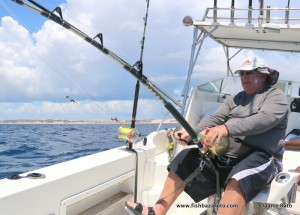 Even when the fishing get´s slow those wanting to do battle with a large variety of sharks can consistently do so throughout the year. John Mutton taking some strain from a big bull shark off Bazaruto´s lighthouse in February.