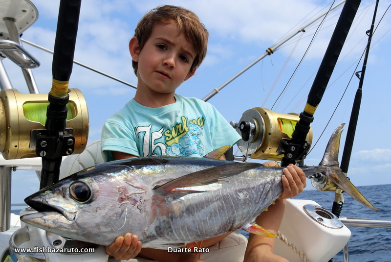 Duarte Jnr. with the Yellowfin that was attacked by a Black Marlin right next to the boat. We quickly bridled the fish with a big circle back to the water with a circle hook but the Marlin did not make a comeback!