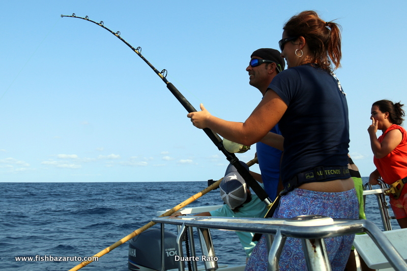 Susana bringing in yet another Yellowfin Tuna. She took to it like a champ and natural!!!