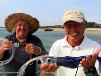 Ian & Brian – On their second trip to Bazaruto looking for Big fish, Brian & Ian from New Zealand showing the jewels that got them the 2 fish up to 550 pounds a few days ago aboard VAMIZI.
