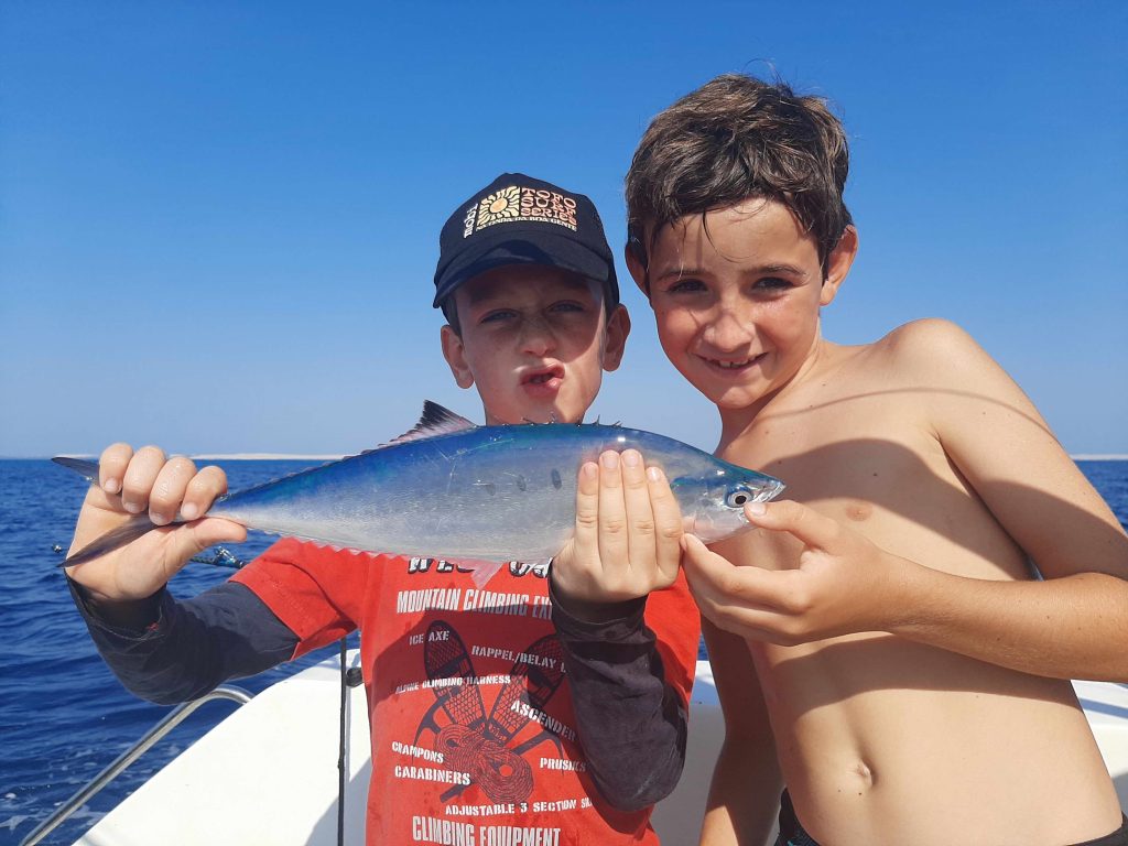 The electric blue Talang Queenfish: The boys enjoyed a great bait-catching session late afternoon  
